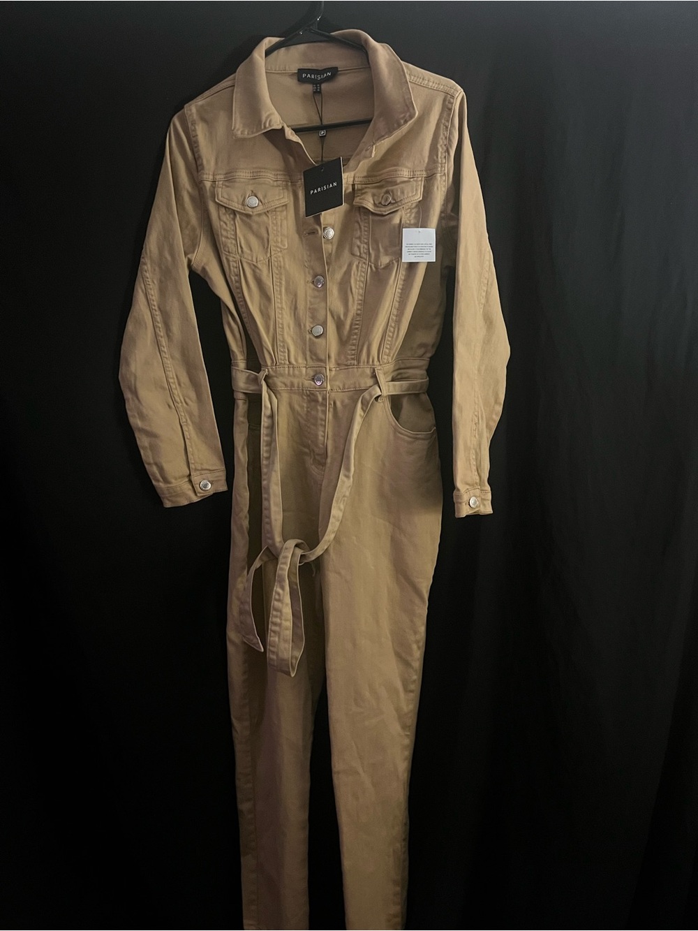 Parisian Works Tan Utility Jumpsuit with Self-Tie Belt